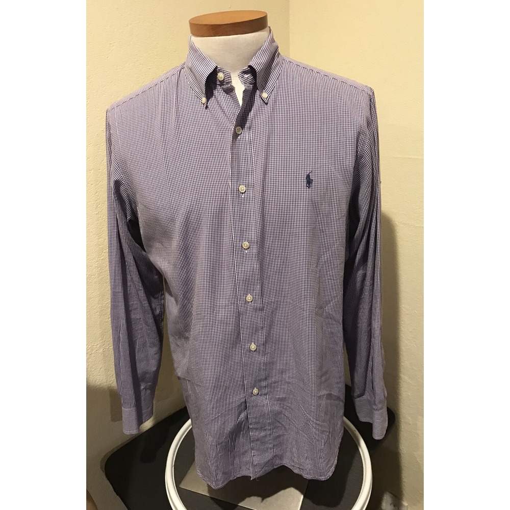 Polo Ralph Lauren Mens Classic Fit Gingham Shirt Purple White 16 34/35